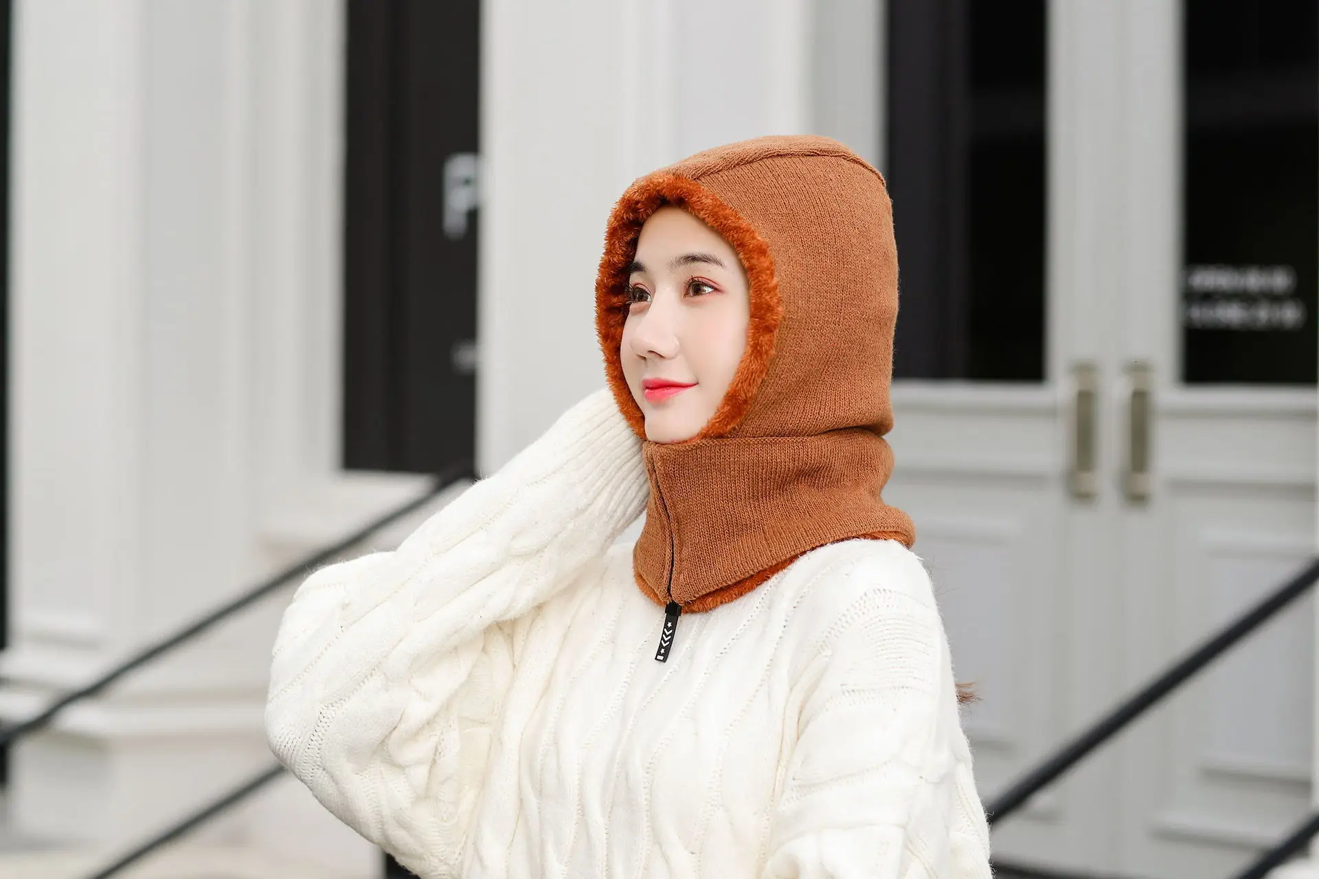 Skullies Beanies женская вязаная шапка шарф женские зимние шапки для женщин капот однотонная Балаклава маска Feminino Beanie Hat cap