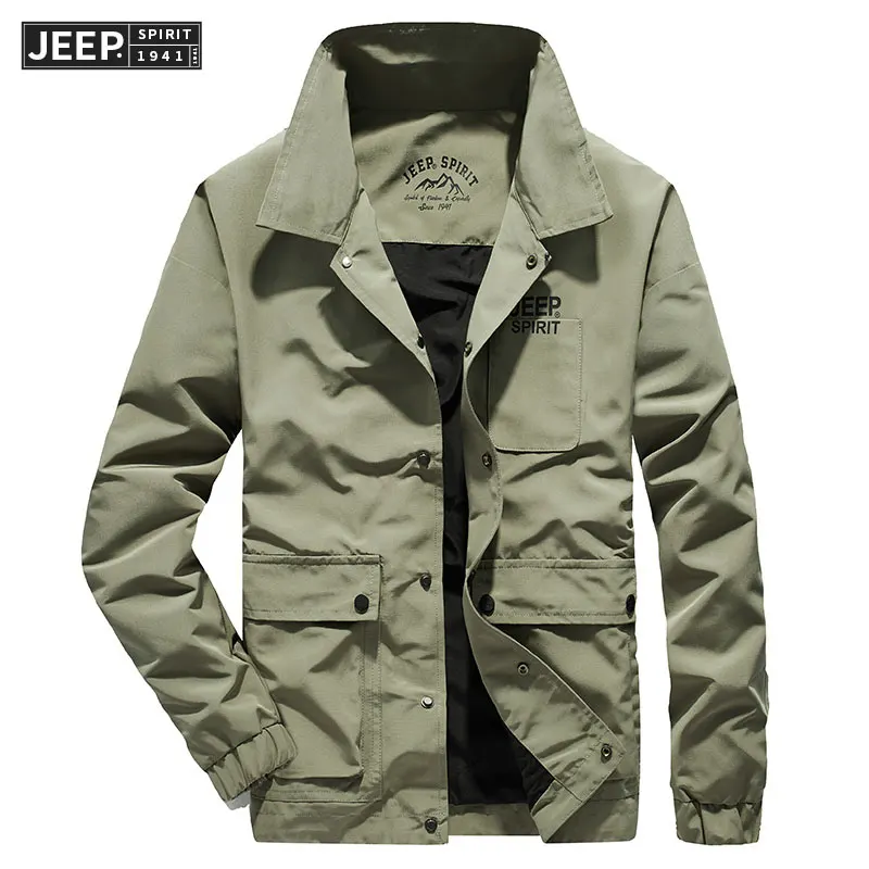 Men Clothes JEEP Spring Cargo Jackets Coat Military Cargo Quick Dry Clothes Long Sleeve Solid Color Jacket Original Brand - Color: light ARMY GREEN