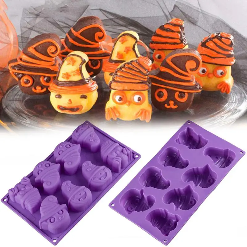 8 формами Хэллоуин силиконовые формы Шоколадные Конфеты Мыло для приготовления печенья в форме пресс-формы для выпечки с виде приведения и тыквы разные цвета Аксессуары для выпечки