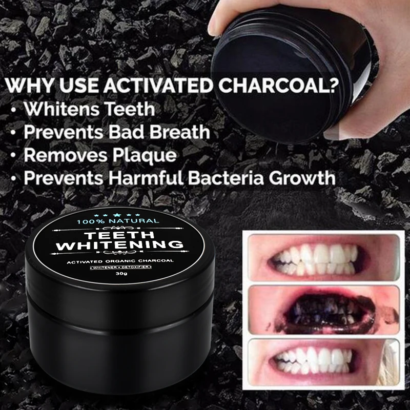 1 oz Activated Coconut Charcoal Powder Teeth Whitening Powder Bamboo Teeth Whitening Kit with Toothbrush for Oral Hygiene