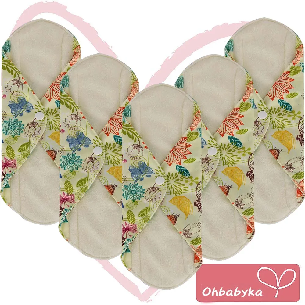 03 Ohbabyka гигиеническая салфетка Абсорбирующая многоразовая ткань из бамбукового древесного угля прокладки 5 пачек гигиеническое полотенце Размер М дневные менструальные прокладки - Цвет: 03