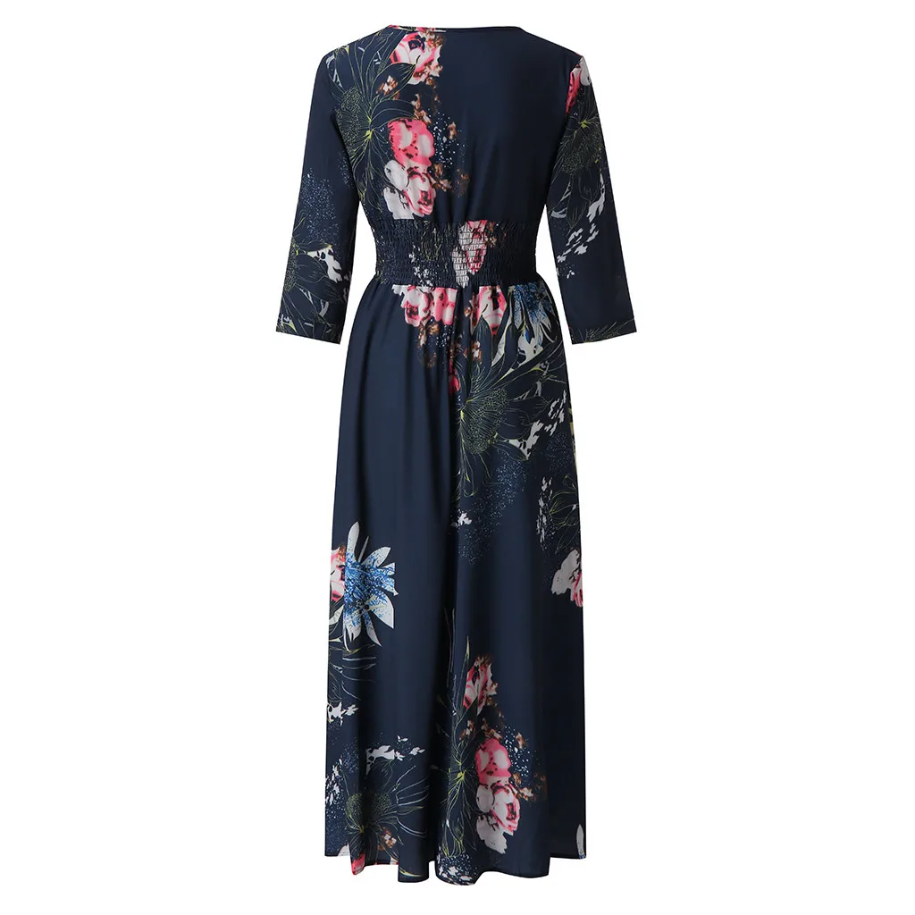 Платье 2019Top новые женские модные богемные цыганские Boho печати v-образным вырезом три четверти рукав макси платье для женщин одежда платье