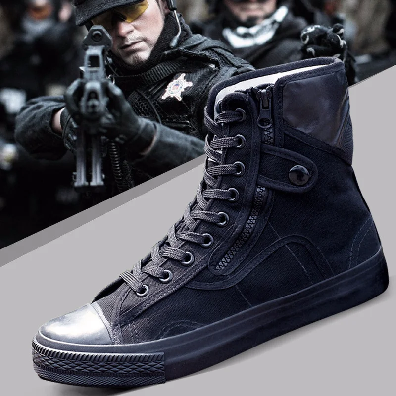 black army style boots