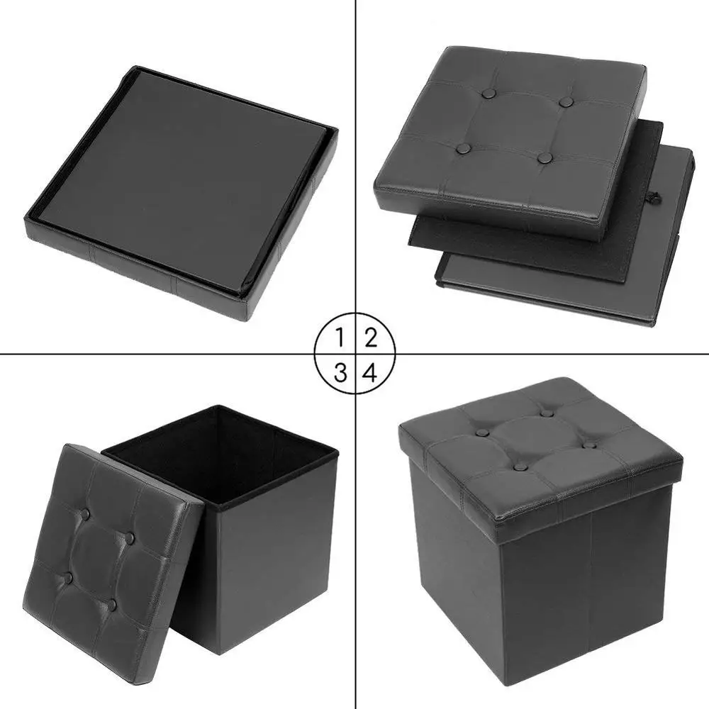 Multi-function Chest Folding Stool Bench Storage Black Foldable Storage Pouf Cube Footrest Coffee Stool Sponge Bench Furniture