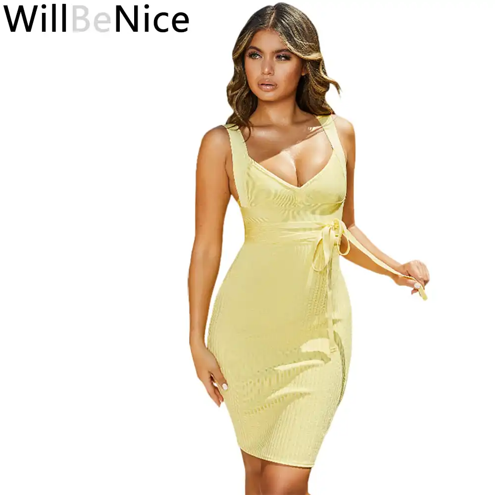 light yellow bodycon dress