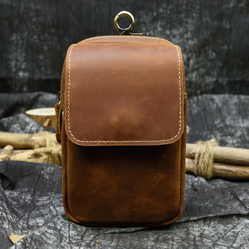 Light Brown Luufan винтажный Модный чехол из натуральной кожи с металлической пряжкой для джинсов, чехол из воловьей кожи для телефона, Кожаная поясная сумка для мужчин - Цвет: Light Brown