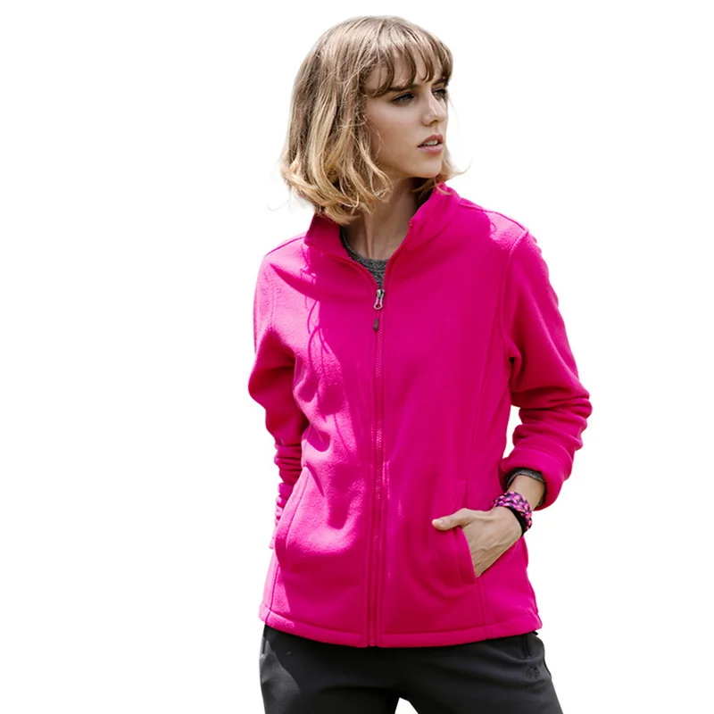 Rose red Sfit Женская флисовая теплая куртка на молнии для пеших прогулок, женское однотонное пальто с воротником-стойкой, осенне-зимнее спортивное пальто на открытом воздухе - Цвет: Rose red