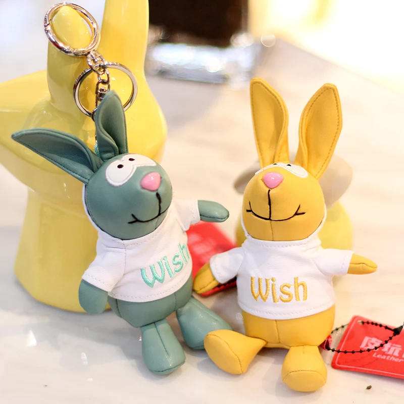 

PU leather Animal wish Rabbit Car key ring Pendant Handicraft Doll toy Ornament Creative souvenir Personalize birthday gifts