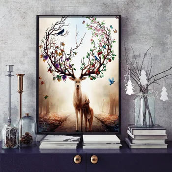 

Fantasy Canvas Oil Painting Deer Poster and Prints Painting Wall Art Pictures for Home Living Room Decoration