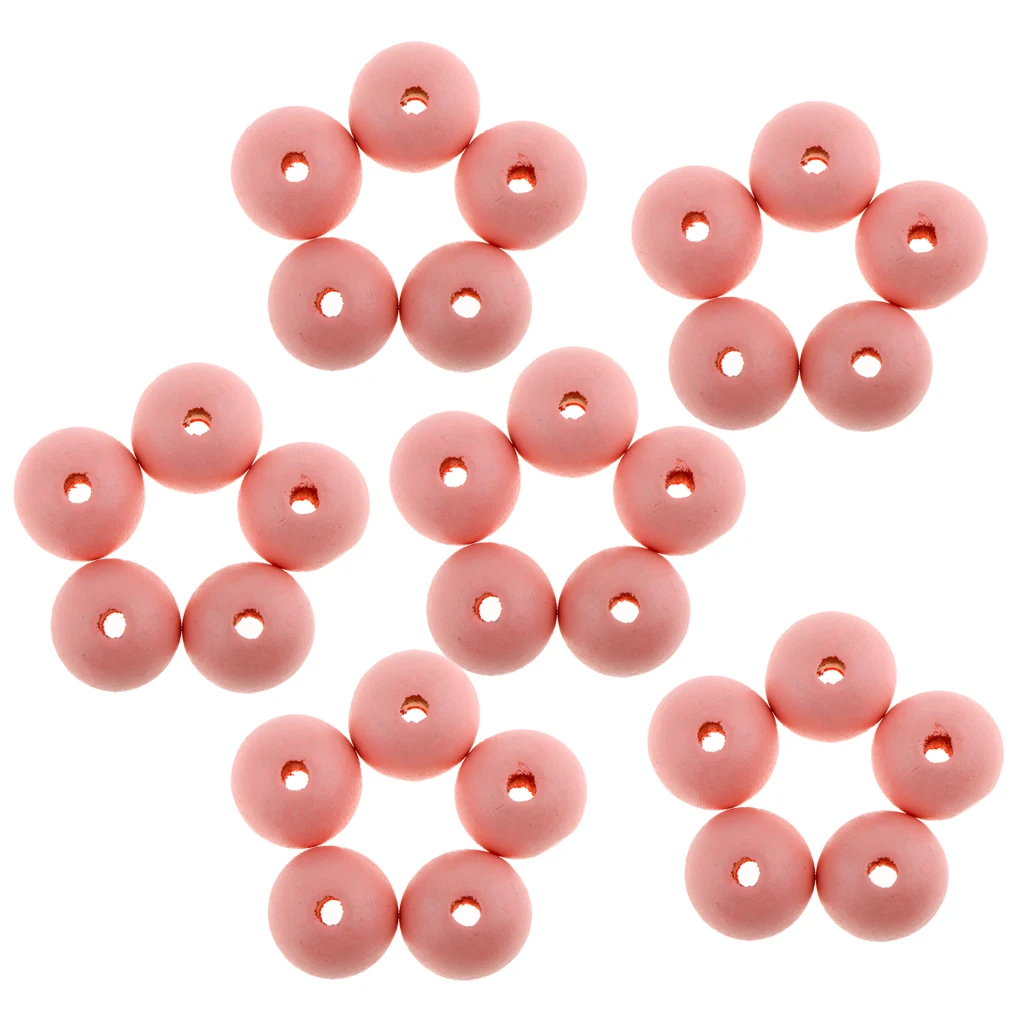30 Pieces Round Ball Wood Spacer Beads DIY Necklaces Bracelets Jewelry Findings Charms 18mm Sewing Craft 