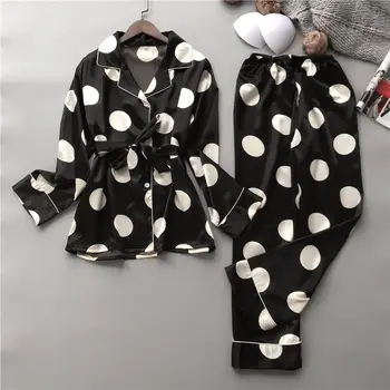 

Pyjamas Long Shirt 2Piece/Set Stitch Lingerie 2010 Home Sleepwear Silk Pajamas Set Women Sexy Print Dot Summer Female