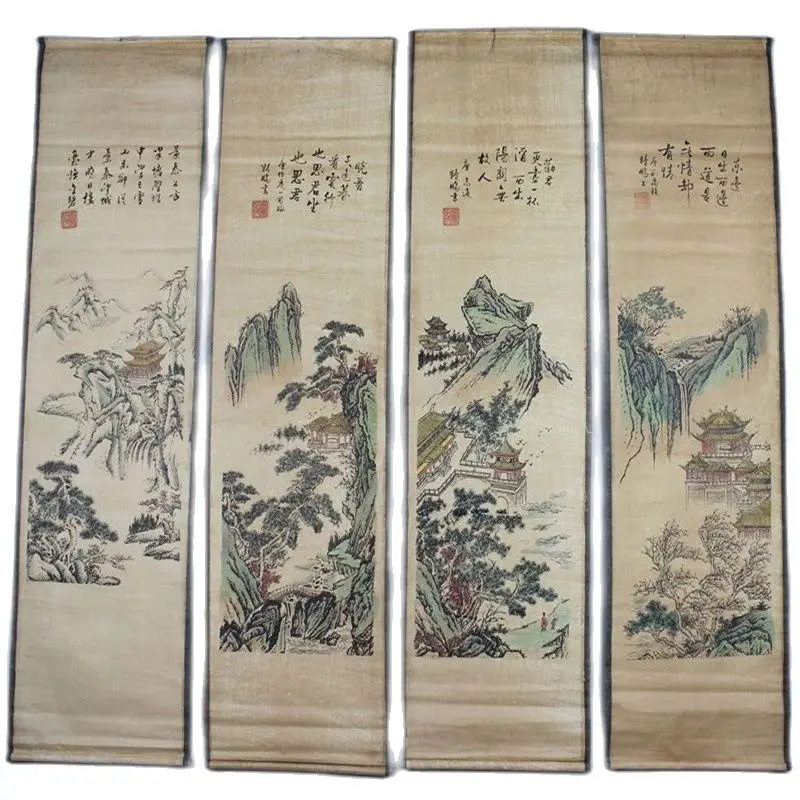 

China Calligraphy Paintings Scrolls Chinese Painting Vintage TraditIonal Chinese Painting Long Scroll Four Screen