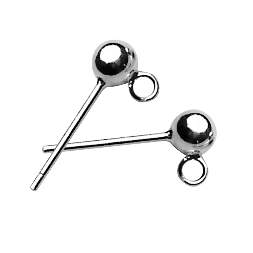 2 Pcs 925 Sterling silver color Earrings Studs Ear Nail Ball Post Jewelry Findings DIY Elegant Studs Findings Posts