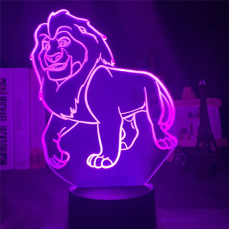 Cartoon Disney The Lion King Mufasa Rafiki LED 3D Night Lights for Kids 3D Illusion Desk Table Lamp for Children Bedroom Decor