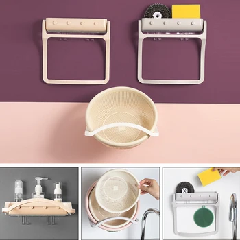 

1pcs Kitchen Wall Storage Holder Adhesive Wall Shelf Adjustable angle Easy To Install Plastic Cooking Tool Flexible