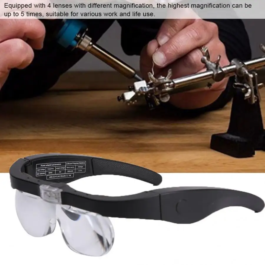 USB Head-Mounted LED Light Loupe Magnifying Glass Jewelry Watch Repair Eye Magnifier for Reading Beauty Nail Art Tattoo