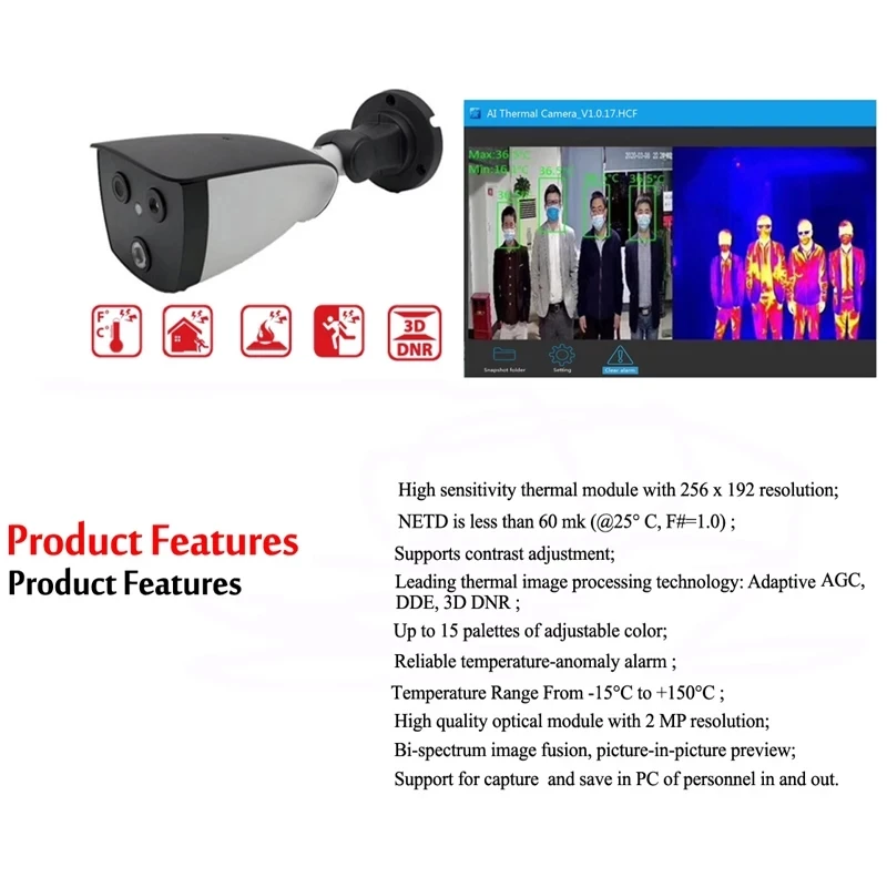 US $1.200.40 Thermal imaging camera IP Camera AI Human Body Temperature indicator Thermal Binocular Camera for Fever Detection Alarm image