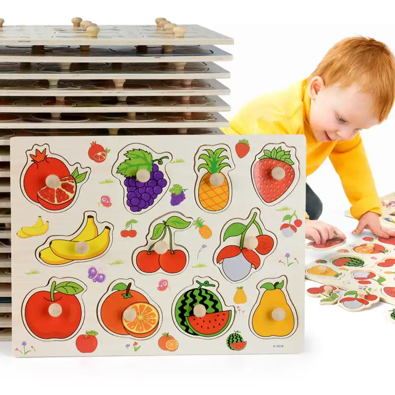 Jeux éducatif d'encastrement en bois 3D Montessori, puzzle planches à main de pièces à encaster sur les thèmes animaux, fruits et dessins animés | AliExpress