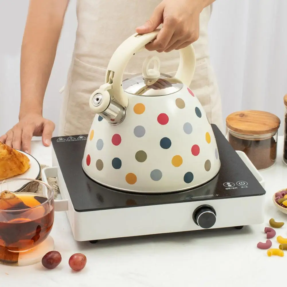 3L 201 Stainless Steel Whistling Kettle Teapot Dot Pattern Cute Food Grade Kitchen Home Coffee Tea Pot for Gas Induction Cooker