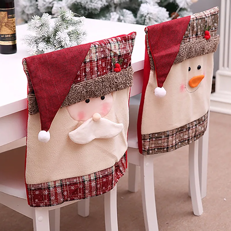 

Christmas Style Cute Chair Cover Christmas Square Snowflake Plaid Chair Cover Santa Claus Red Hat Decoration Chair Cover