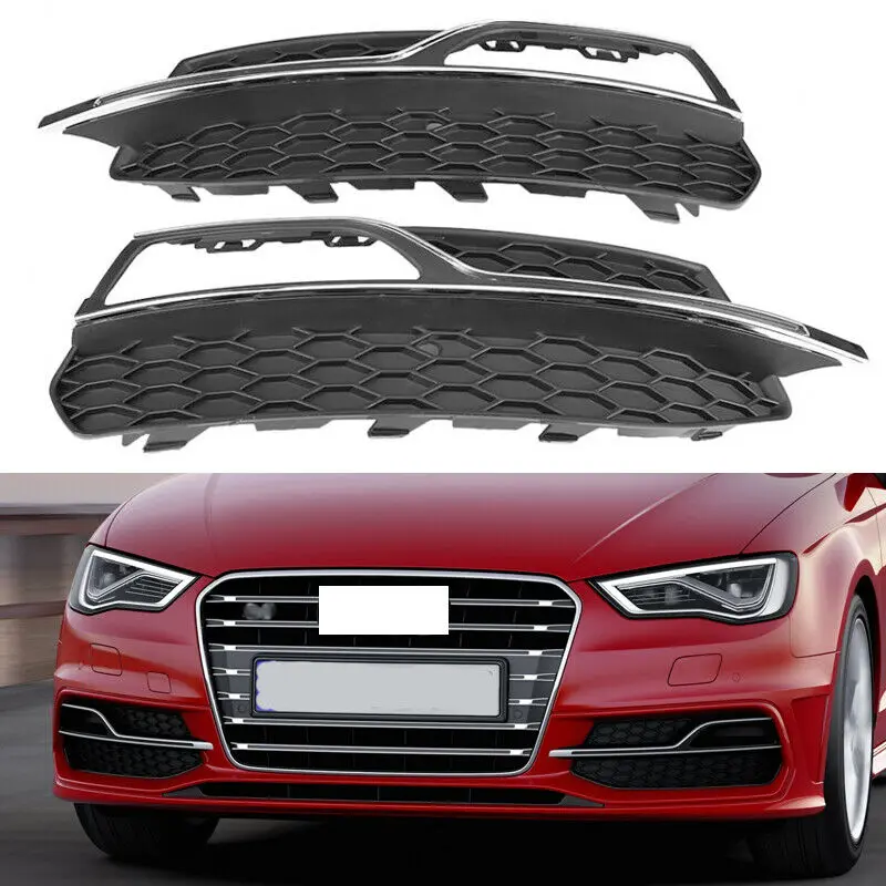 Black Right/Left Front Bumper Fog Light Mesh Grill Grille For Audi A3 S-Line A3 2013 New