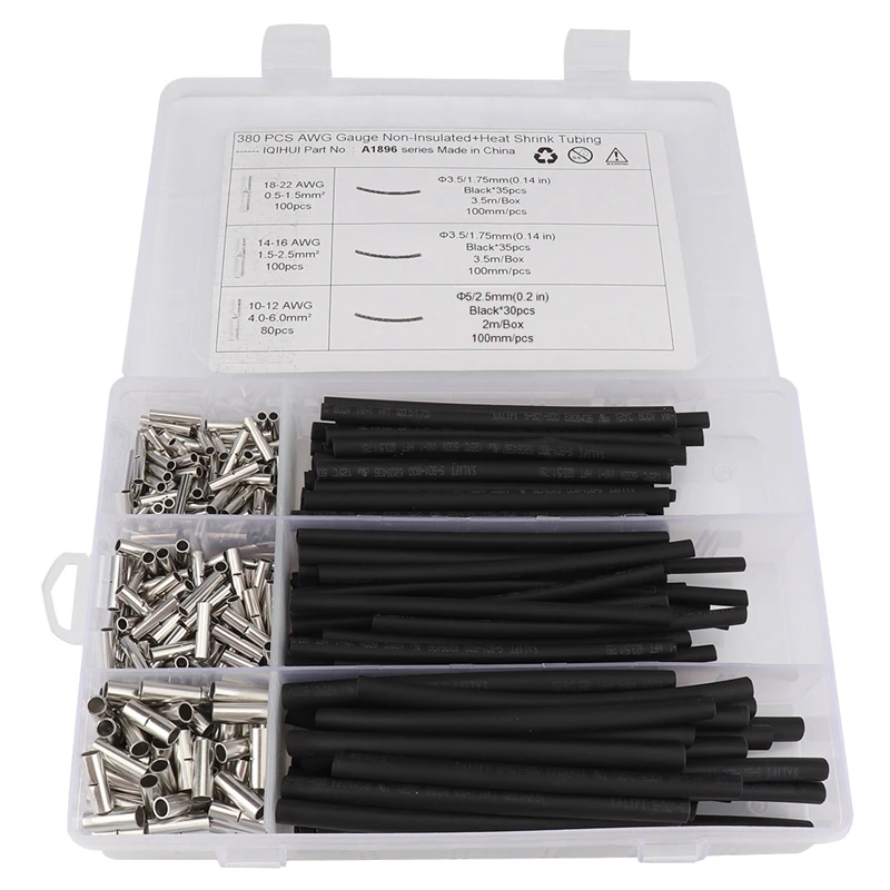 380 шт. 2218 1614 1210 AWG не-для обжима и изоляции разъемов неизолированный провод наконечник кабель обжимной терминал с термоусаживаемой трубкой