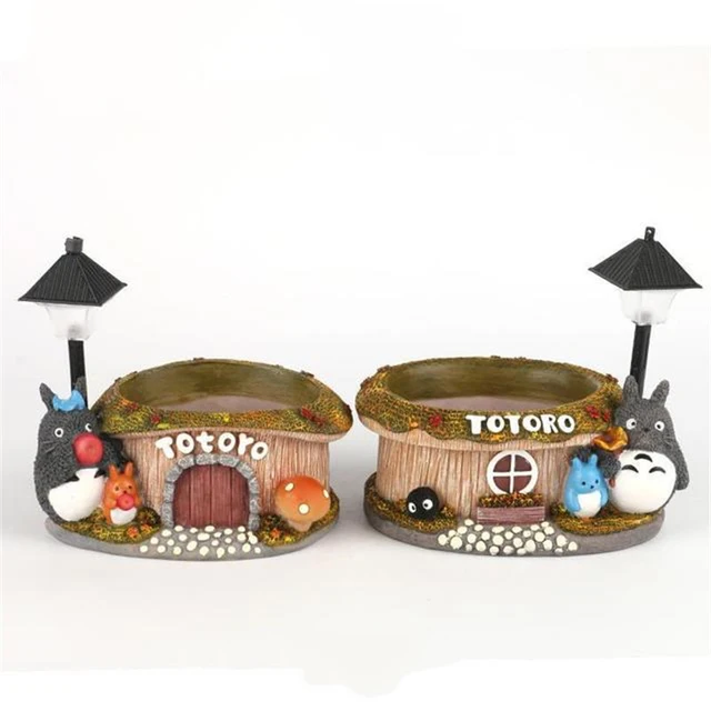 Rajzfilm Totoro Virágcserép Kerti Dekoráció Gyanta Kreatív Kézműves Ültetvények Otthoni Iroda Bonsai Zamatos Növényi Edény És Bicolor Led -Es Fény - Image 2
