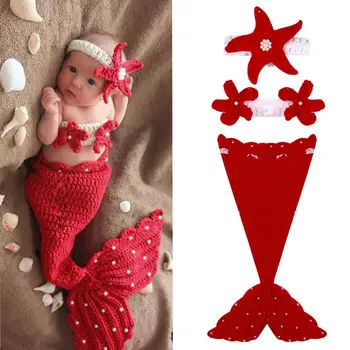 

Newborn Baby Girl Crochet Knit Mermaid Suit Costume Photography Prop