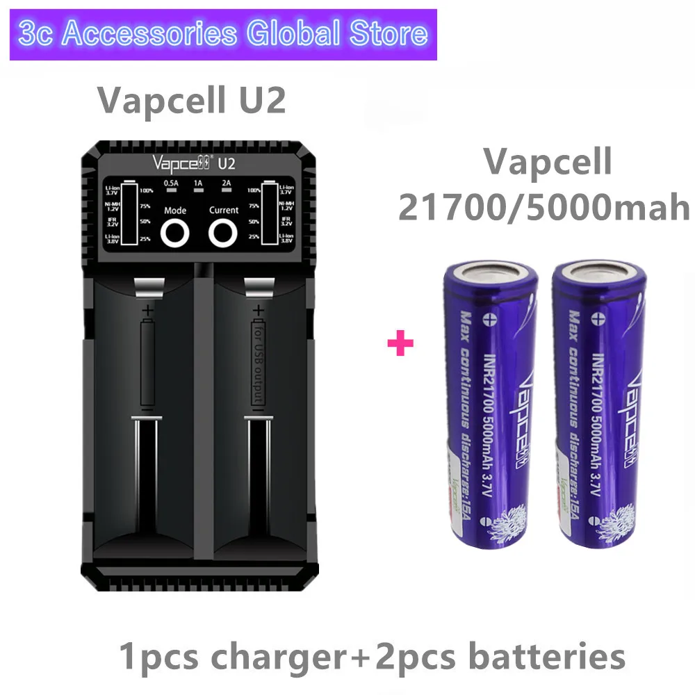 2 шт. аккумуляторная батарея Vapcell INR 21700 5000 мА/ч 15 А С U2 быстрая зарядка USB зарядное