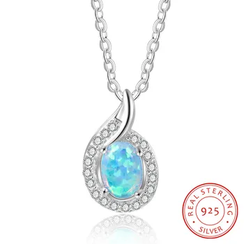 

MSWEIJIA S925 Sterling Silver Blue Opal Diamond Necklace Simple Shine Attracts Attention Opal Pendant Necklace for Women