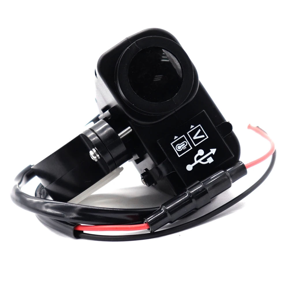 Портативный, многофункциональный 12-30V светодиодный мотоцикл USB зарядное устройство 2.1A+ 2.1A с цифровой вольтметр-термометр