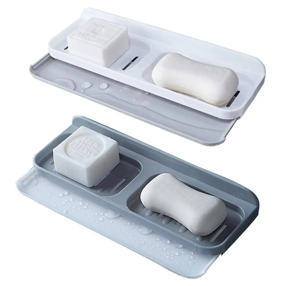 Soap Dish Punch-free Wall-mounted Double Layer Draining Soap Box Holder Double-layer Design Quick Delivery