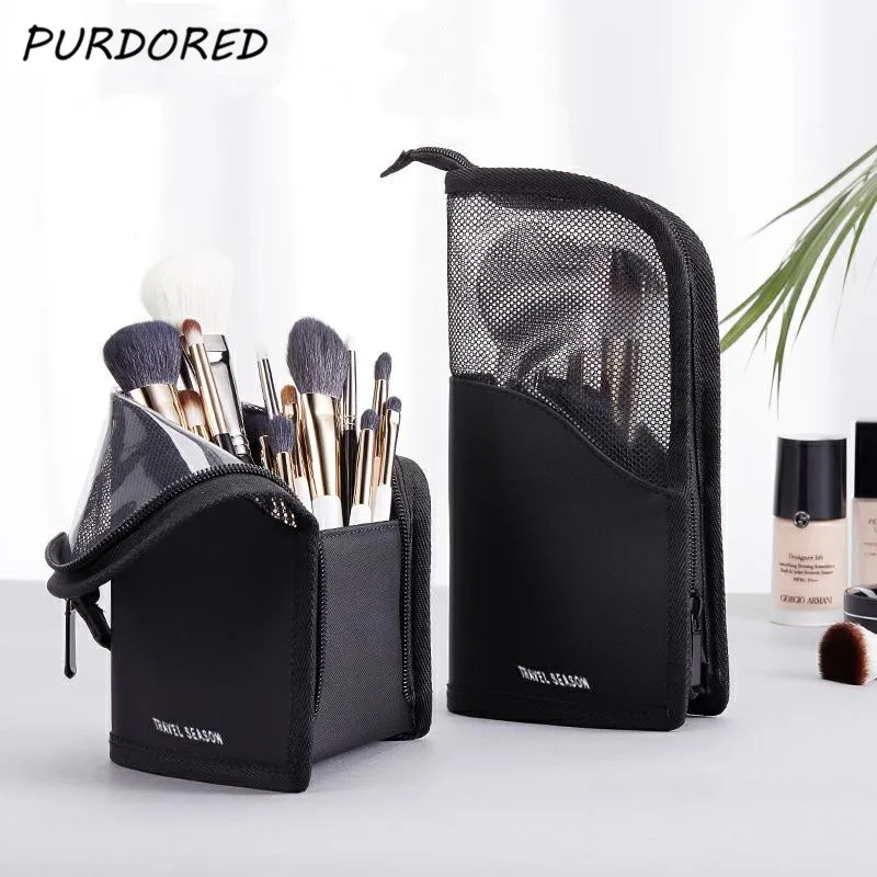 

PURDORED 1 Pc Stand Cosmetic Bag for Women Clear Zipper Makeup Bag Travel Female Makeup Brush Holder Organizer Toiletry Bag