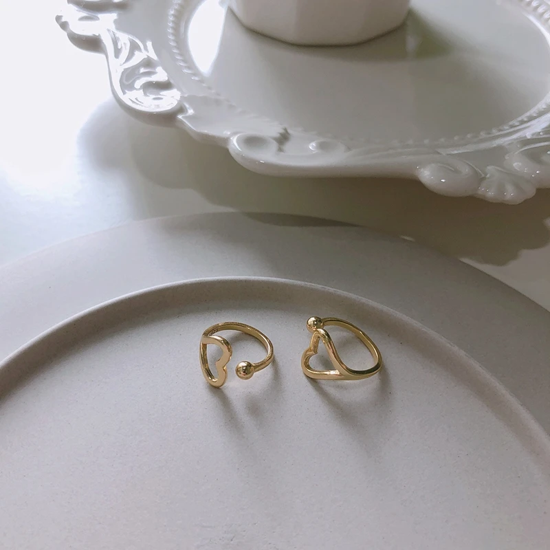 Серьги-клипсы в форме сердца, золото, 925 пробы, серебро, маленький шарик и пустотелое сердце, без серьга дырка, элегантные женские серьги, свадебные ювелирные изделия