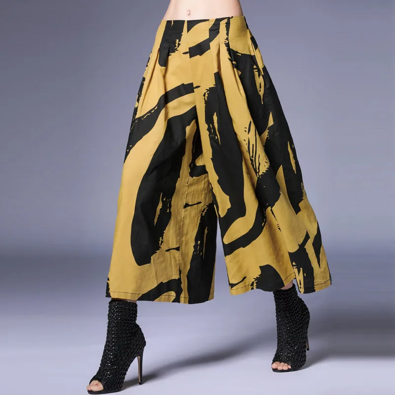 2019 летние новые женские брюки с эластичной резинкой на талии, повседневные широкие брюки с принтом, женские брюки большого размера