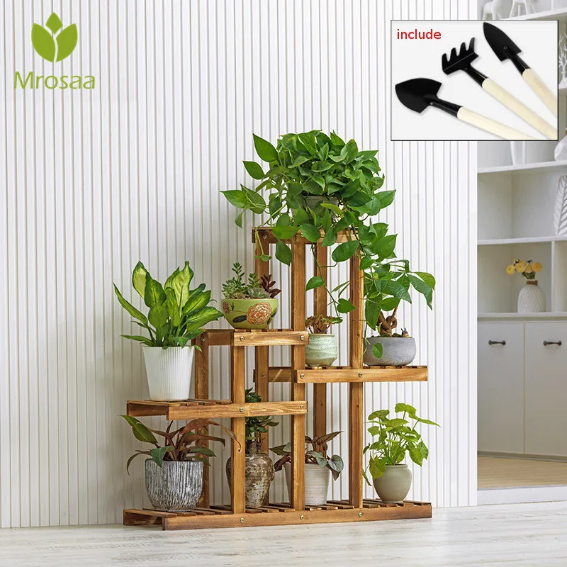 

Multi-tiers Flower Plant Holder Stand Rack Wooden Plant Stand Balcony Garden Flower Bonsai Decorative Display Shelf