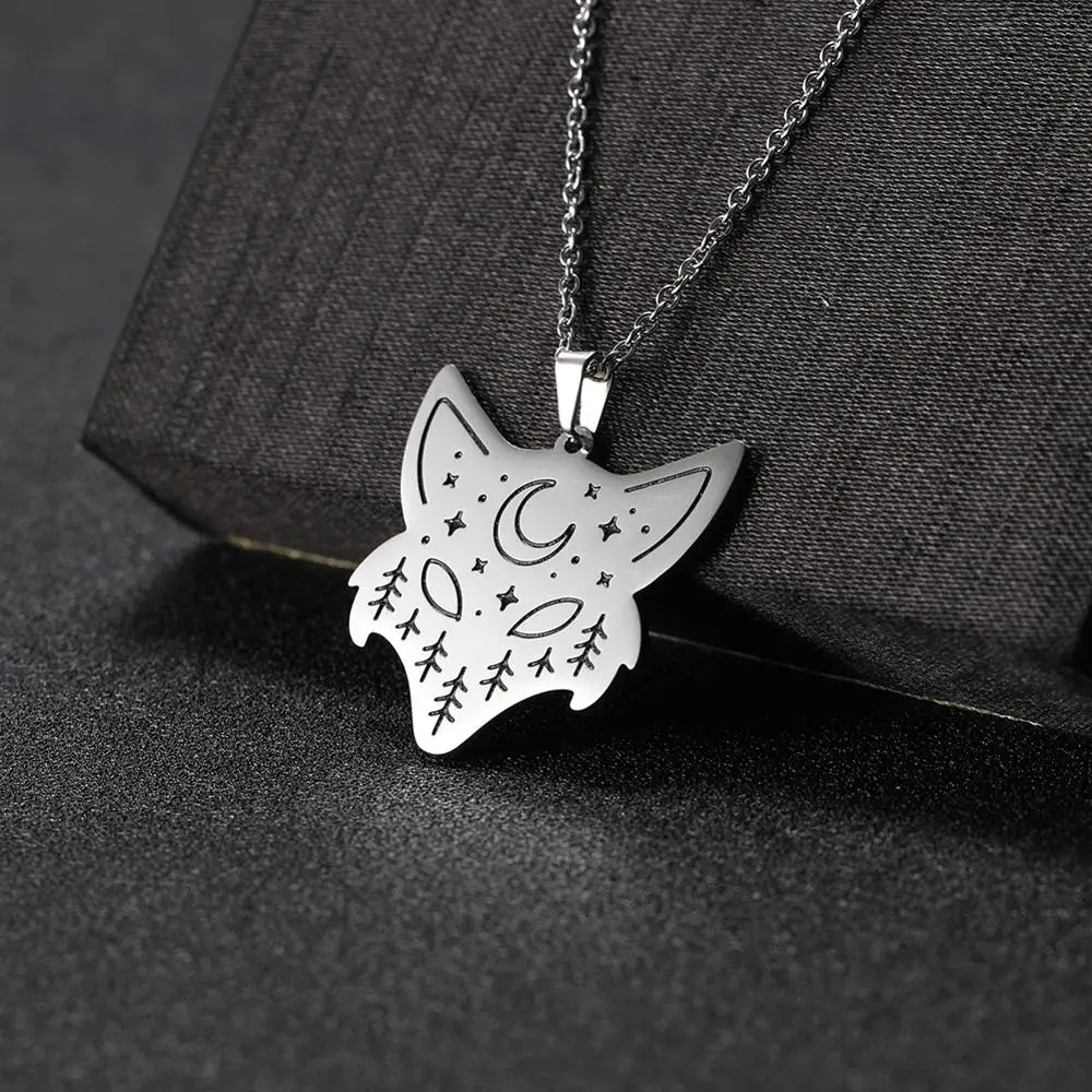 Fox Silver Myshape 316L золото серебро Нержавеющая сталь лес дверь пейзаж Кролик Птица медведь Орел лиса волк ожерелье для женщин мужчин ювелирные изделия - Окраска металла: Fox Silver