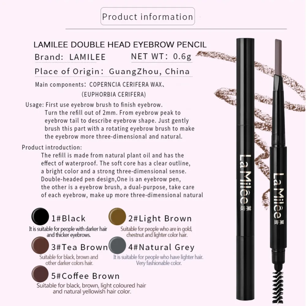 5 Colors Double-End Eyebrow Pencil Sweatproof Long-Lasting Eyebrow Pen Eyebrow Enhancers Easy To Wear NewS1
