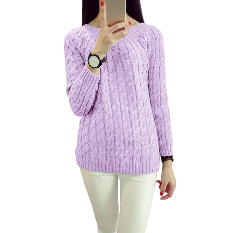 NIBESSER осенний женский свитер с длинным рукавом, корейский стиль, пуловер с круглым вырезом, вязаный джемпер, яркие цвета, Однотонный свитер, топы - Цвет: Purple