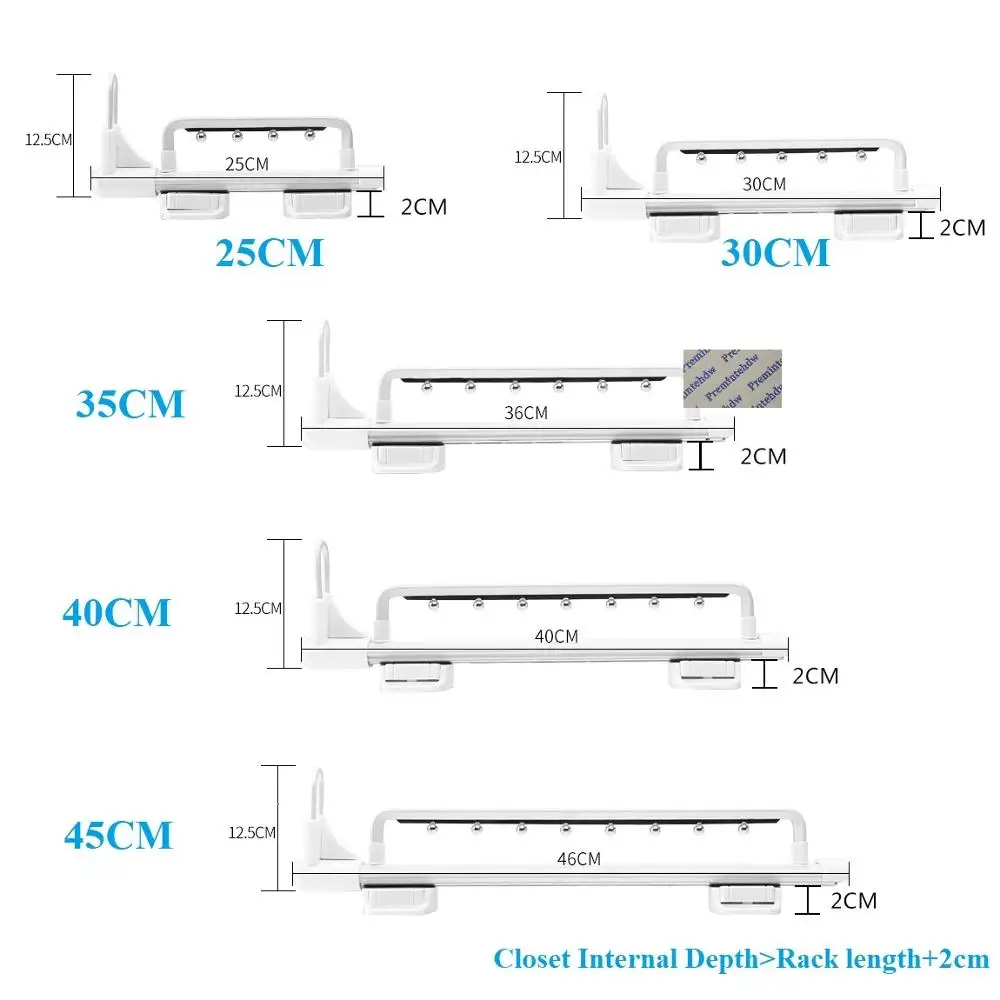 Silver Matte Black Aluminum Top Mounted Pull Out Hanging Rod Coat Jacket Cloth Closet Wardrobe