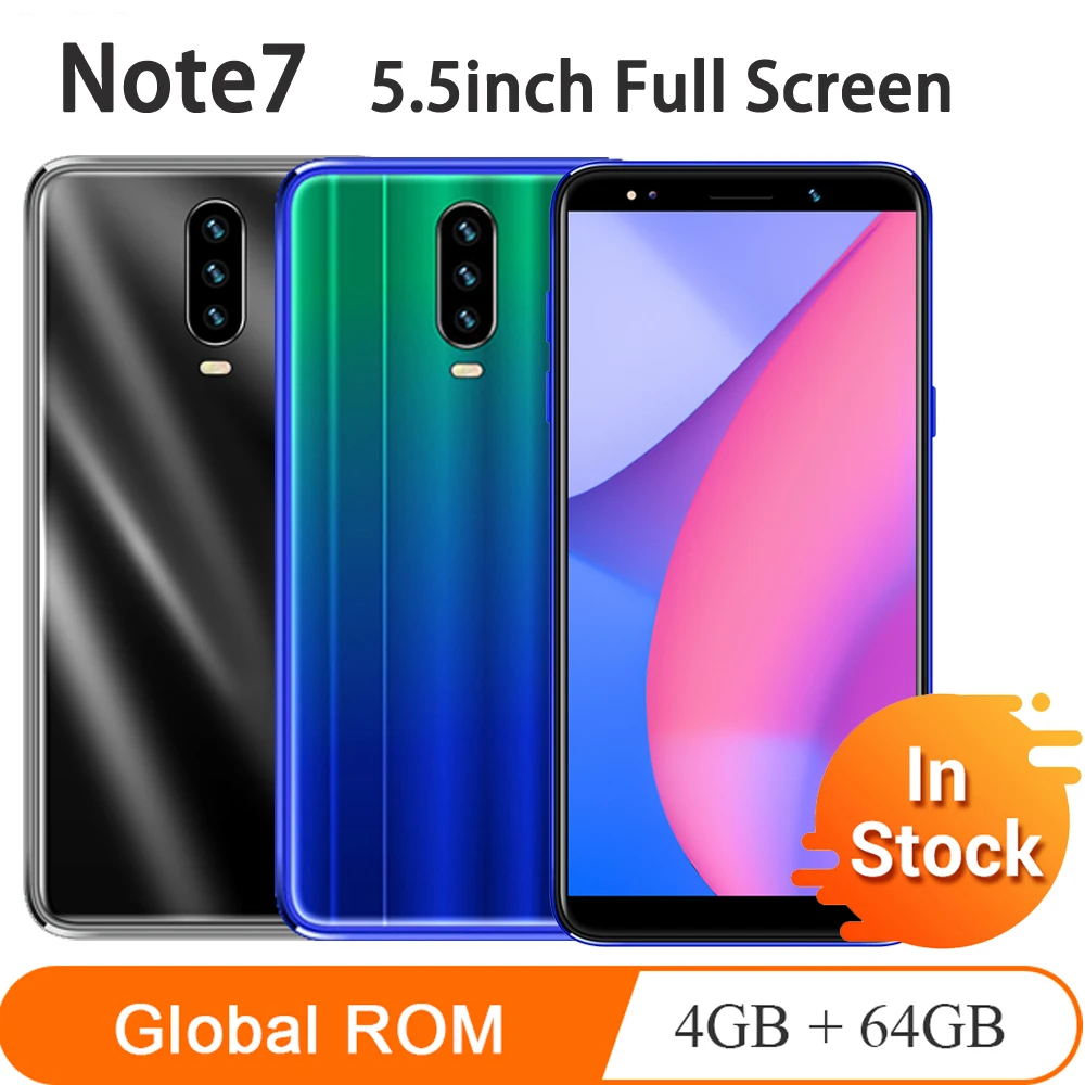 New Note7 Mobile phones android 4G RAM 64G ROM 5.5&quot 18:9 HD screenMTK6580 quad core celulares 13MP camera Face ID Smartphones |