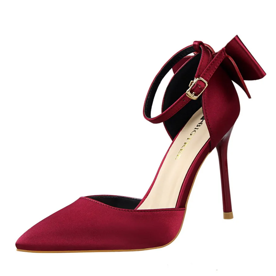 

Sexy High Heels Pumps Shoes Fashion Pointed Toe Bowknot Newest Woman's Red Sandals Heels Shoes Party Wedding Shoes DS-C0051