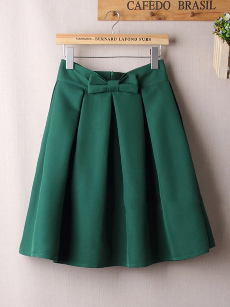 Bow pleated skirt women high waist korean short midi skirt female 2020 fashion A line spring autumn women skirts clothes DR1404 (1)