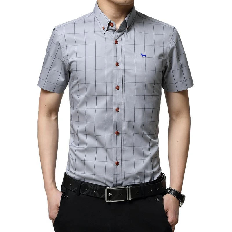 Asian size Men Short sleeve Shirt Men Fashion Blaine Men Clothes Slim Fit Plaid Cotton Casual Men Business Social Casual Shirt