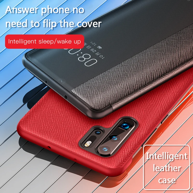 Умный кожаный чехол книжка для Huawei P40 P30 P20 Pro тонкий жесткий с окошком Mate 10 20 30