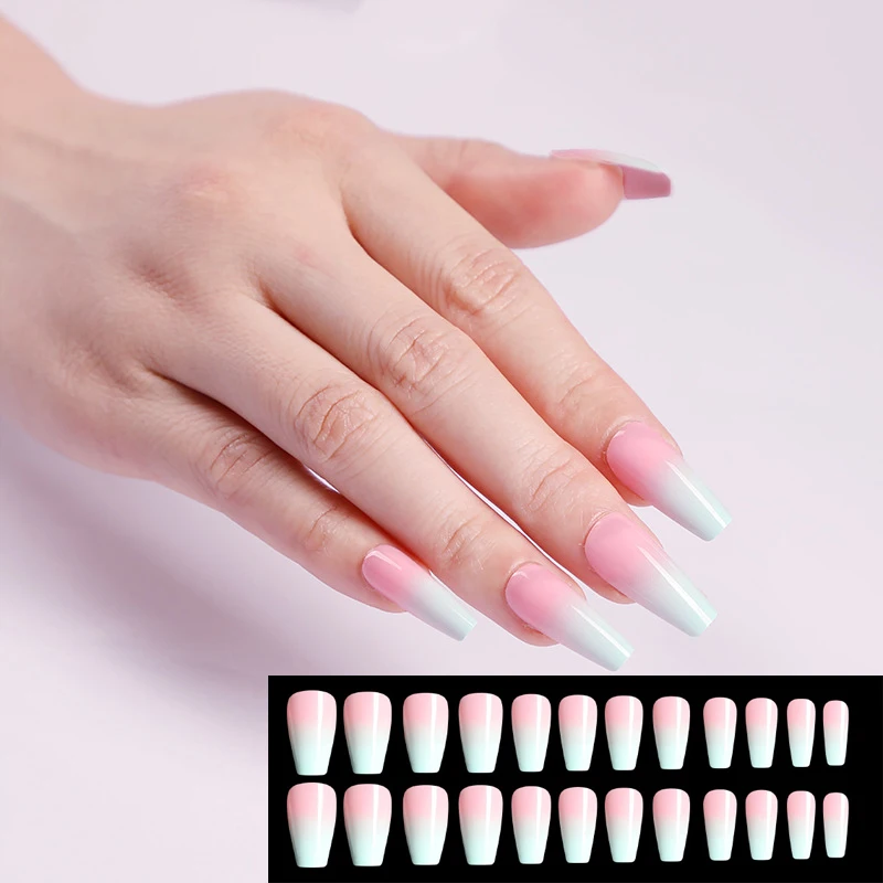 

DingXue 24 /pcs French Fake Nails Matte /UV False Detachable Tips For Nail Extension Manicure Art Press On Fake False Nails G011