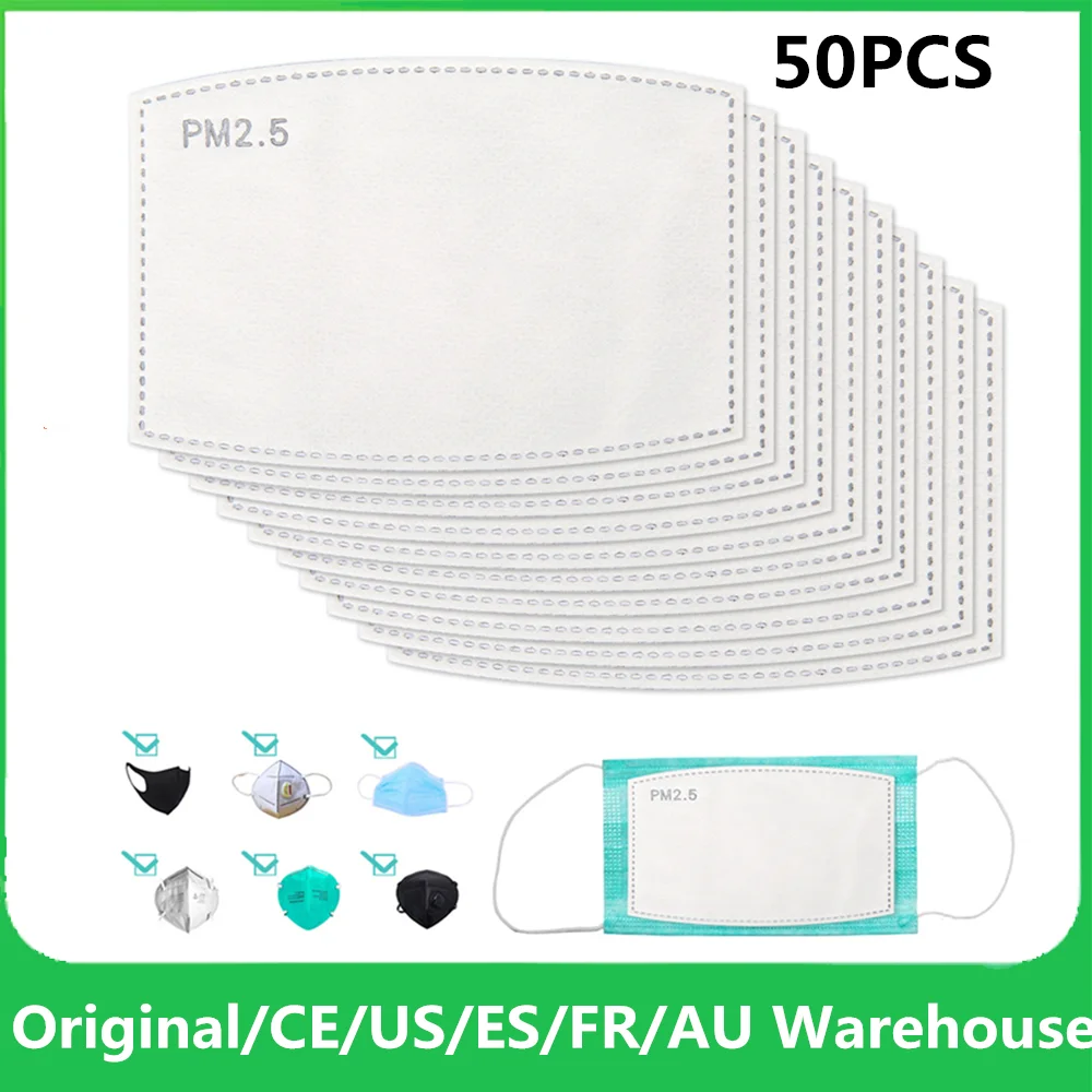 

100Pcs 3Layers Mask Gasket Filter Pads Cloth Disposable Mask Paper Pads Replaceable Nose Mouth Protective Mask Gasket Masque