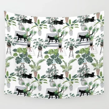 

Cats In The Interior Pattern Wall Tapestry Wall Decor Coverlet Blanket Curtain Towel Table Cloth Breathable Furniture Tapestries
