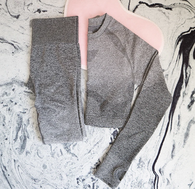 Grey Suit B Женский бесшовный комплект для йоги с длинным рукавом, одежда для спортзала, леггинсы для фитнеса,, спортивный костюм из 2 предметов - Цвет: Grey Suit B