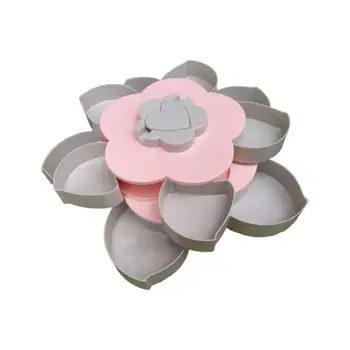 

1x Rotating Candy Storage Box Flower Petal Shaped Dried Fruit Plate Dessert Dish